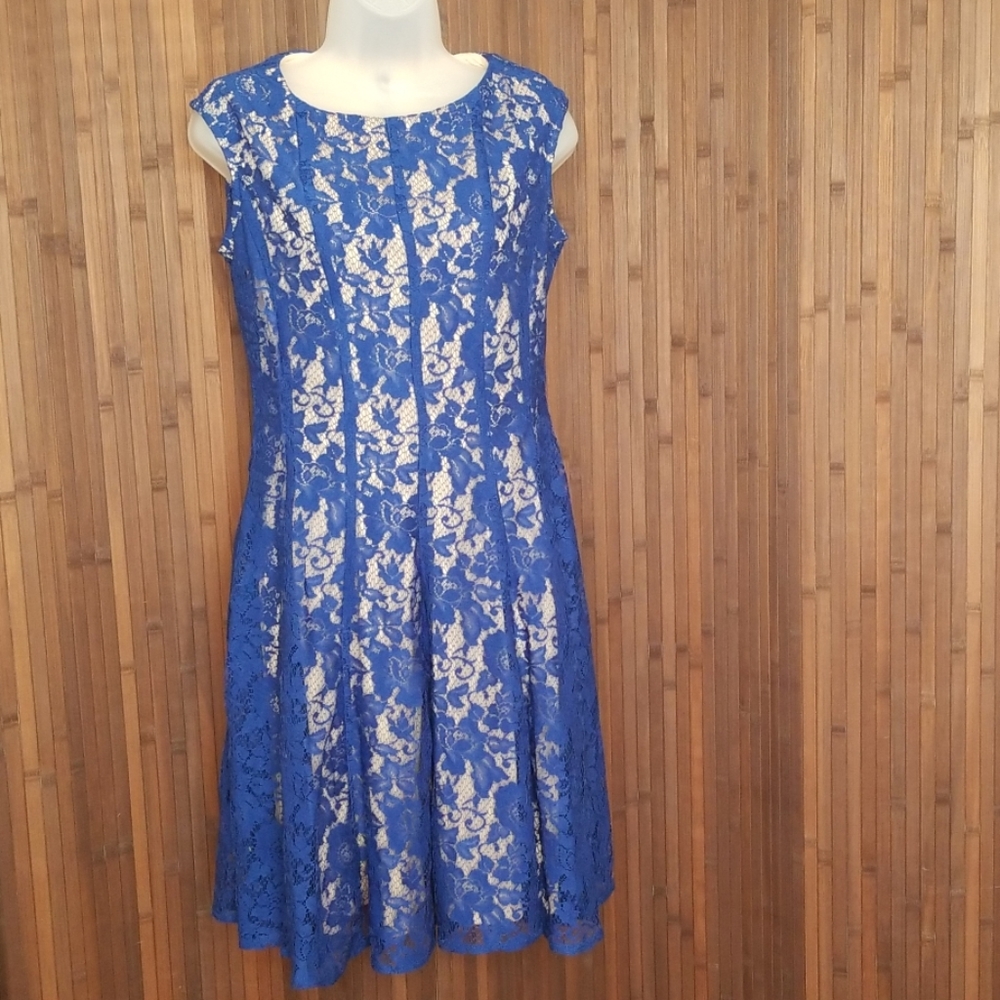 Blue lace and beige underlay size 8 dress